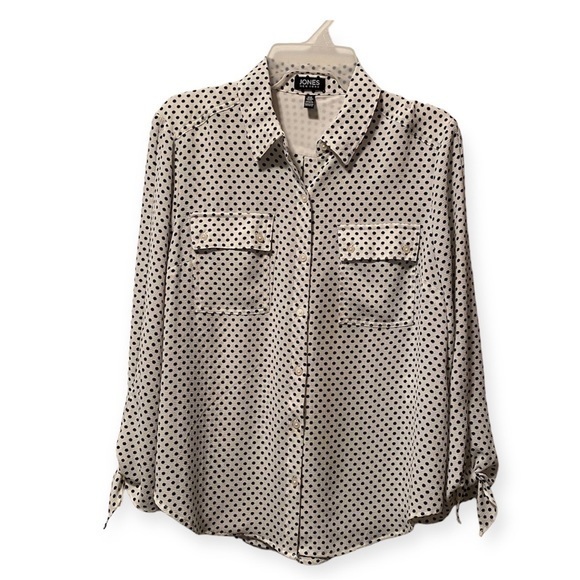 Jones New York Women’s Top Size Medium White Black Polka‎ A Dots GrannyCore - Picture 1 of 8